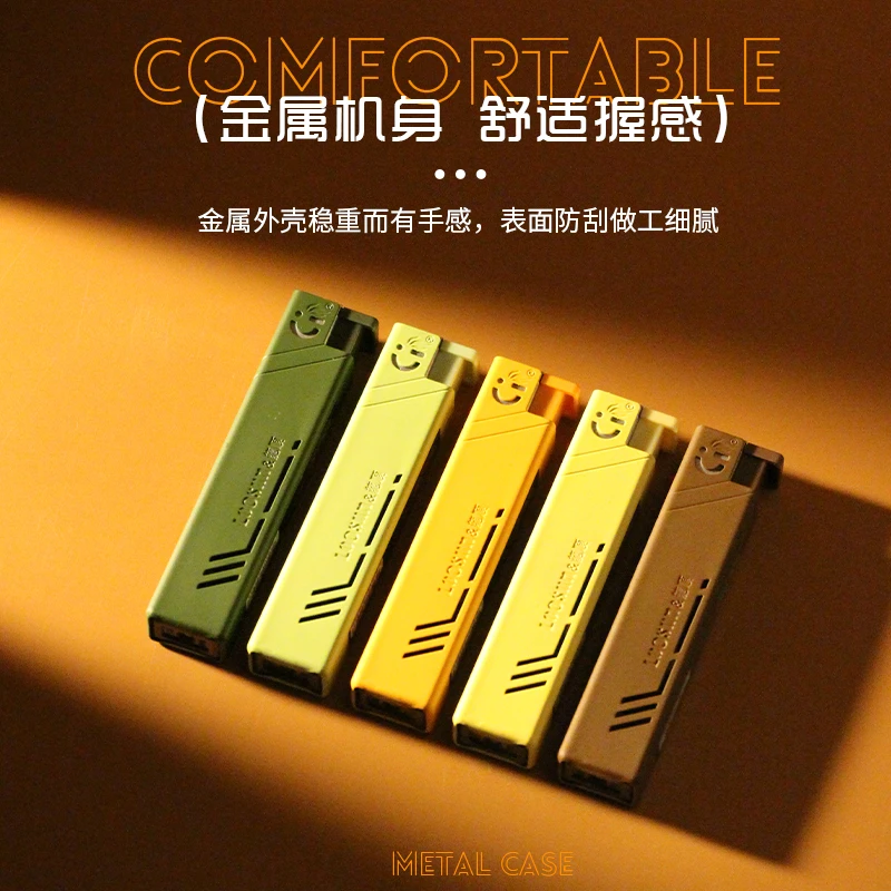 时尚蓝焰直冲方形金属套壳防风打火机零售批发个性简约充气打火机