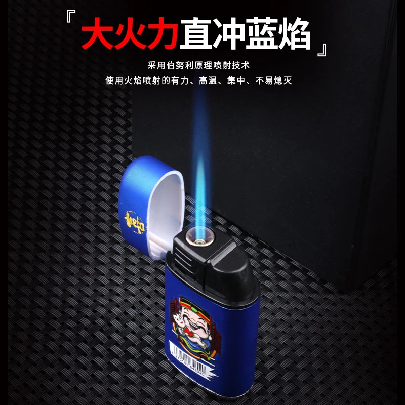 龙顺带盖蓝焰直冲防风打火机商超同款个性创意UV彩印充气打火机