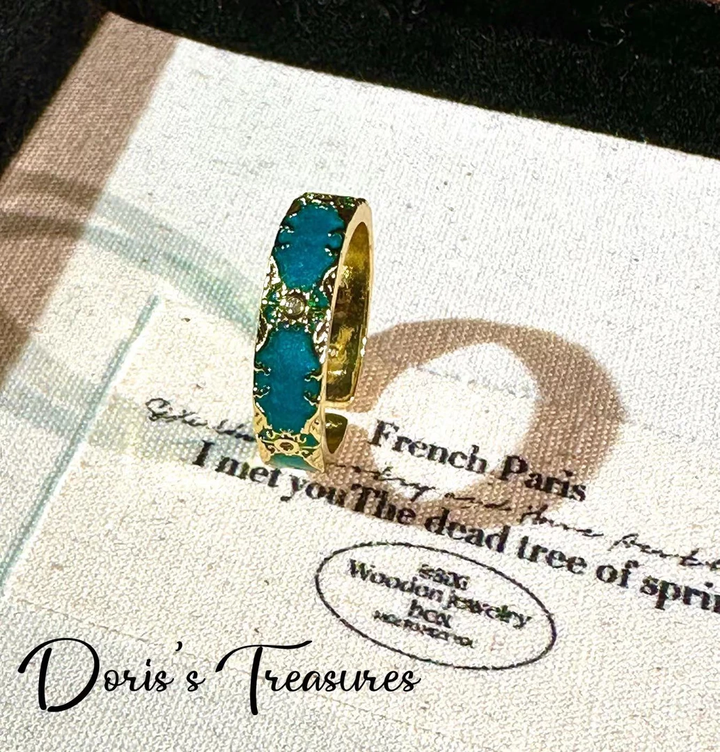 铜合金合成锆石戒指 流沙戒指精致百搭法式小众个性