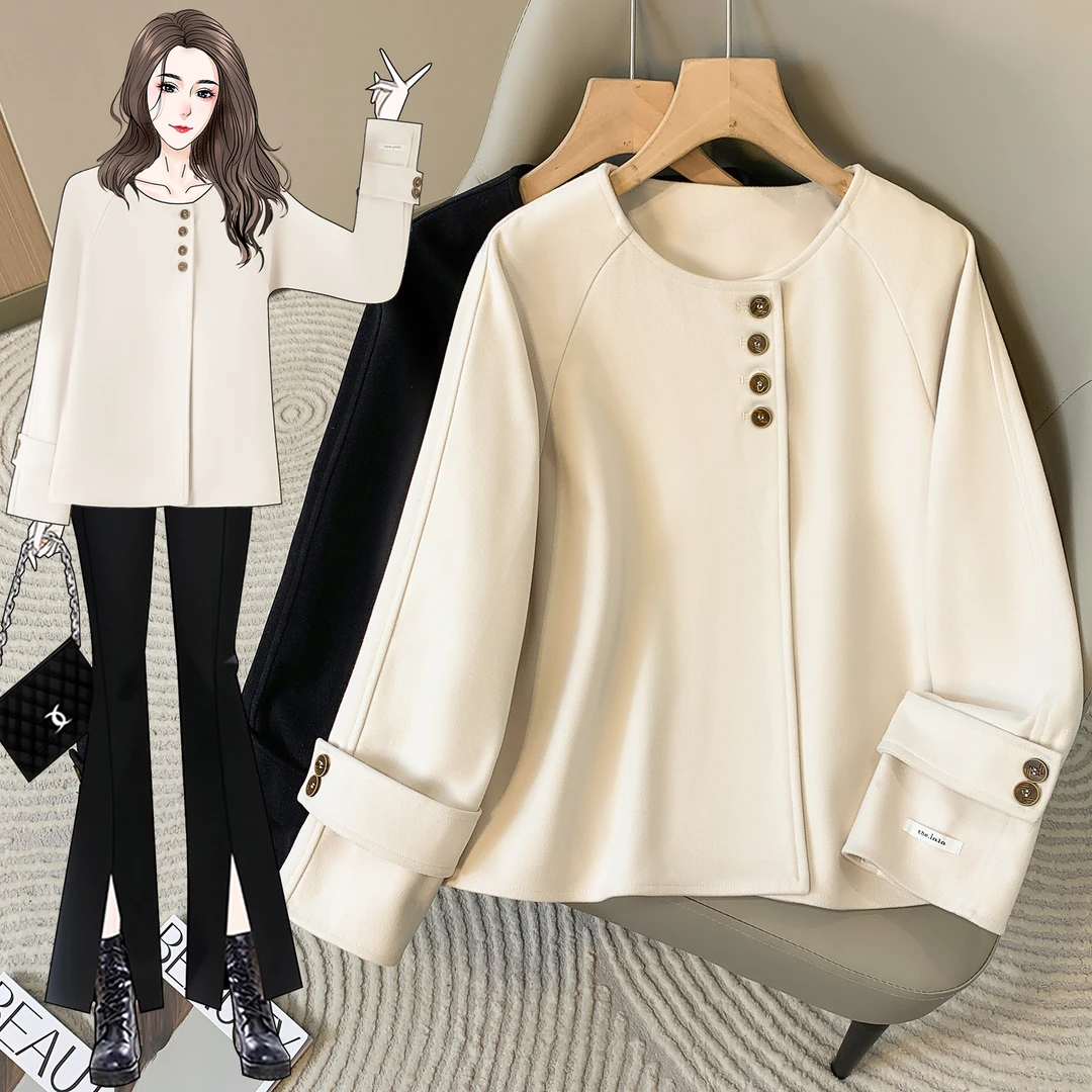 秋冬新款气质大衣毛呢外套女圆领小香风高级感小个子外套66603#