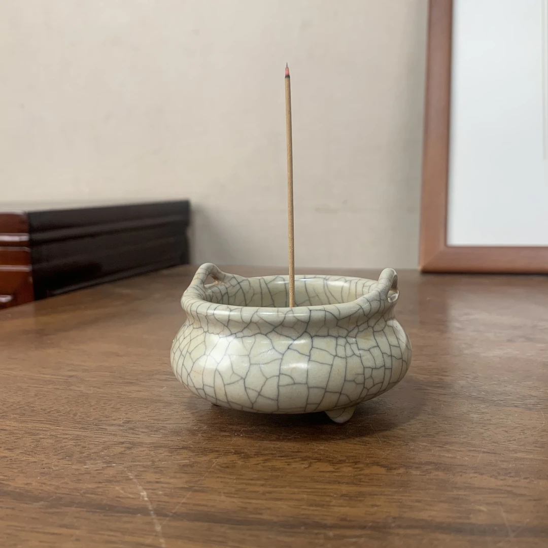 杨波传世哥窑手工双耳炉陶瓷香炉摆件创意香炉