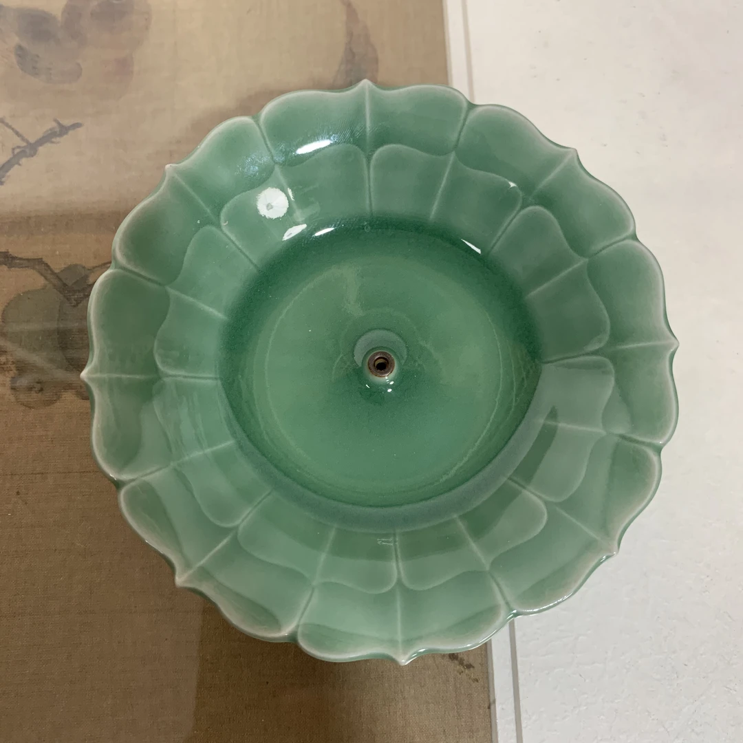 龙泉青瓷梅子青莲瓣纹香插创意小香插