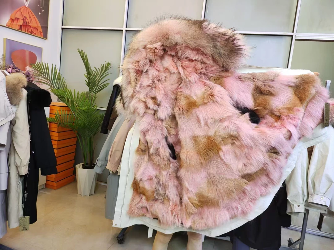 【万人迷HU】派克服女款时尚女士连帽加厚百搭中长款大毛领保暖冬季