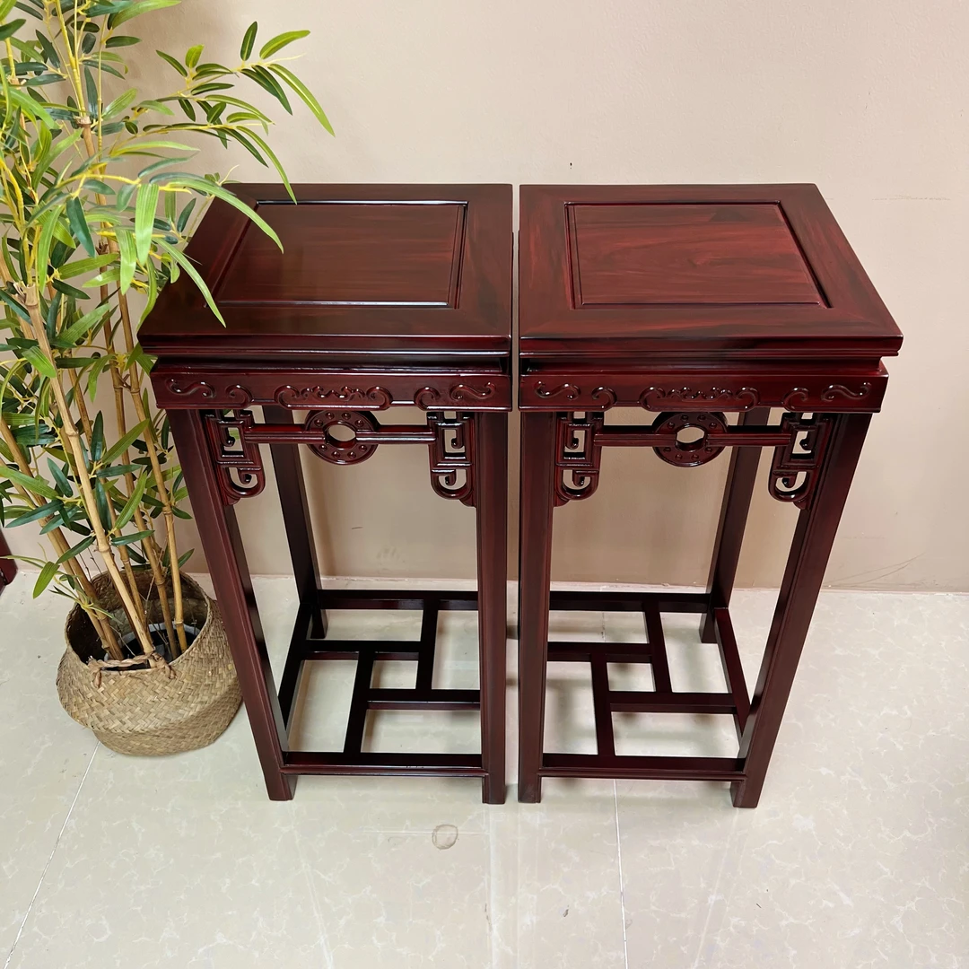 新中式南美酸枝木花架落地中式仿古家用物景架阳台边几简约内物架