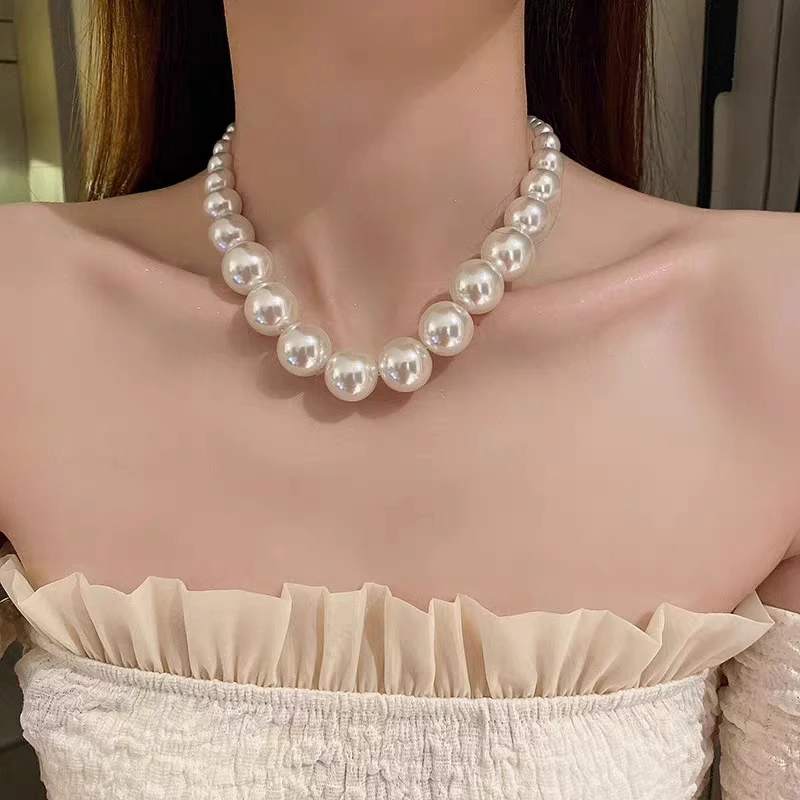 蔓洛歌 钛钢仿珍珠项链 法式大珠珠项链轻奢设计感高级锁骨链气质