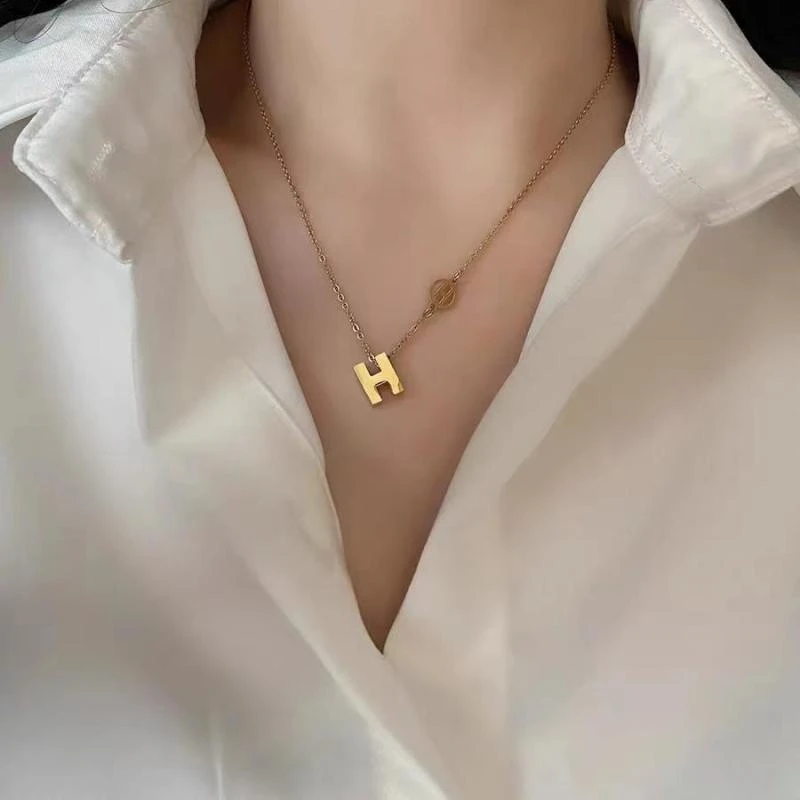 蔓洛歌 钛钢项链  时尚双H字母素款锁骨链轻奢百搭不掉色气质颈链