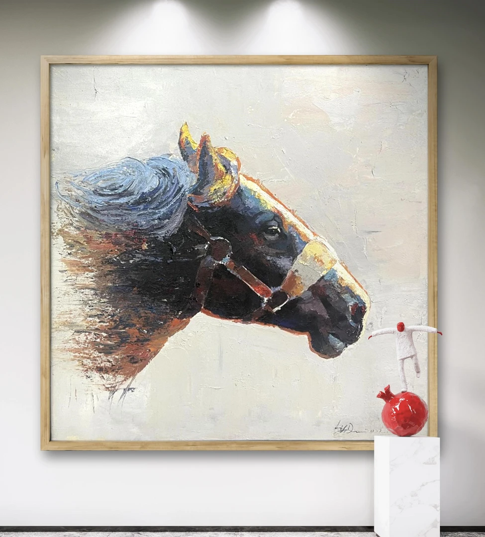 现货纯手绘油画【马到成功】原创中央美院林老师作品尺寸100*100