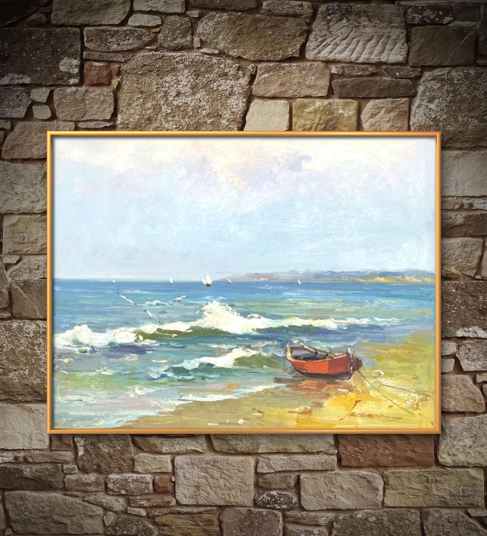 现货杰生老师原创写生海景尺寸50*60 高档场所 茶室挂画