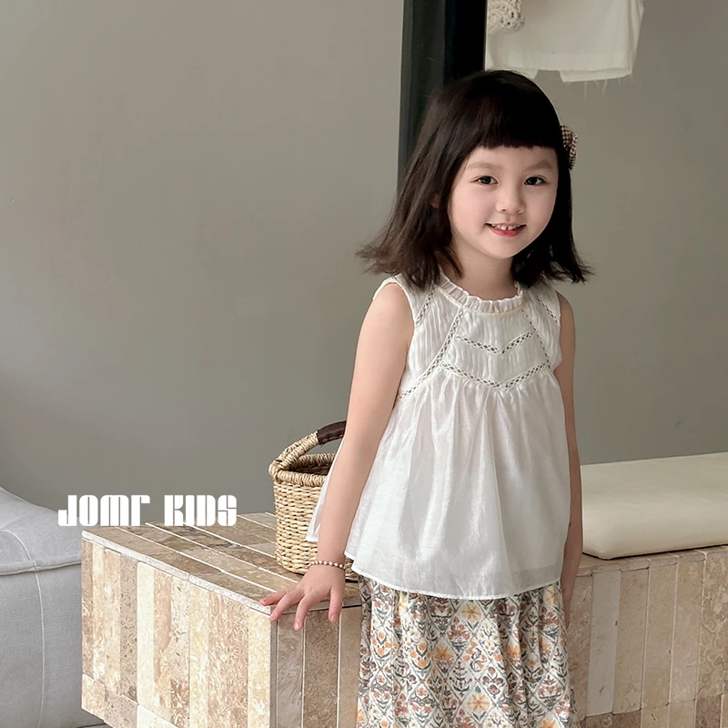 【嗒囜】女童夏季韩版镂空时尚套头小衫儿童洋气无袖上衣 JM824277