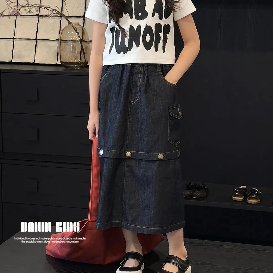 【嗒囜】女童夏款时尚韩版牛仔半身裙儿童洋气设计感半身裙242103