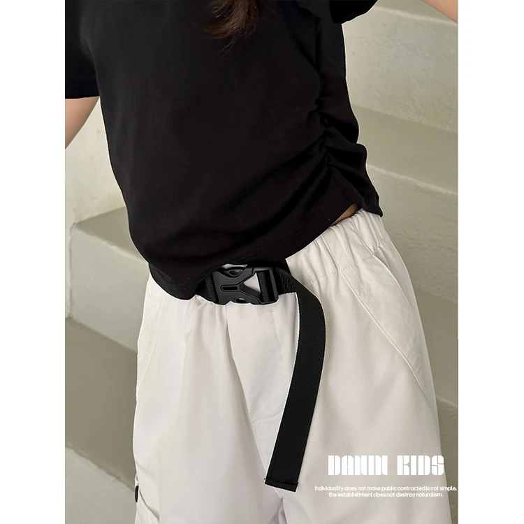 【嗒囜】女童夏季新款抽褶短袖T恤中大童辣妹风修身短款上衣240589