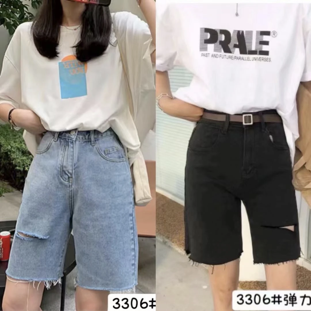 薇莎3306【现货】五分弹力牛仔短裤