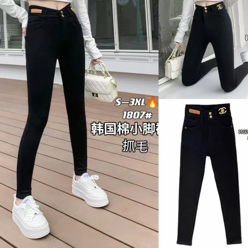薇莎1807【不起球不抽丝不退色】抓绒高腰显瘦修身弹力铅笔裤子