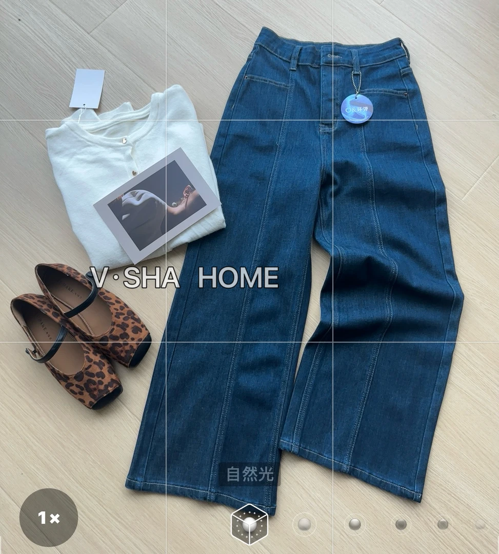 薇莎6010【四面弹】九分丹宁蓝初秋复古设计款直筒显瘦牛仔裤