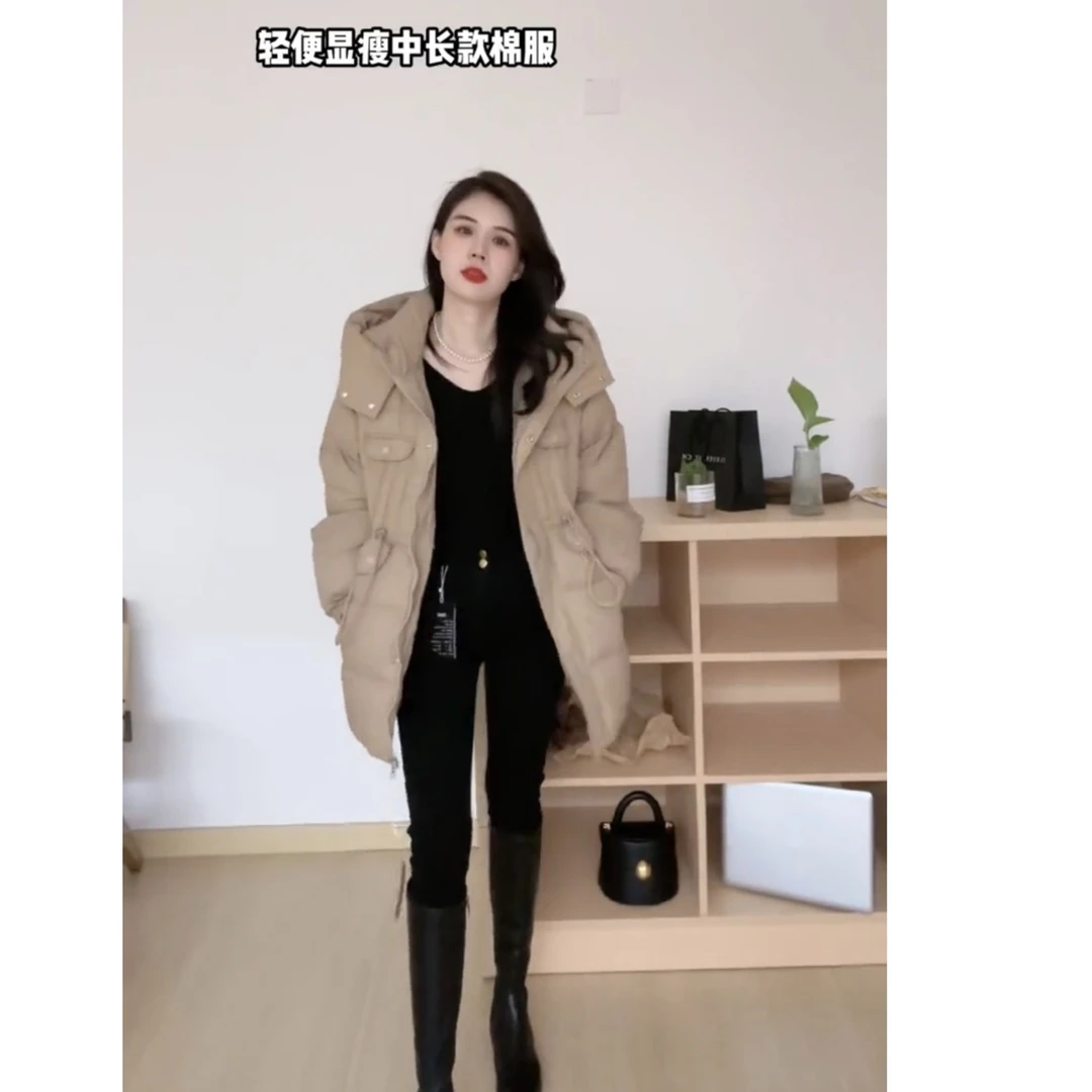 薇莎8809棉服新款冬季加厚高级感韩系穿搭收腰中长款夹棉衣外套