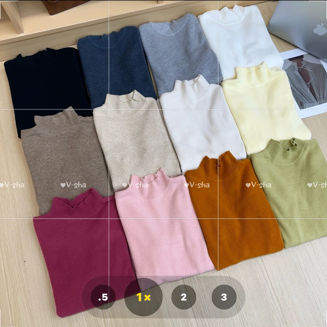 薇莎336【小立领】百搭正肩净版纯色保暖长袖针织衫