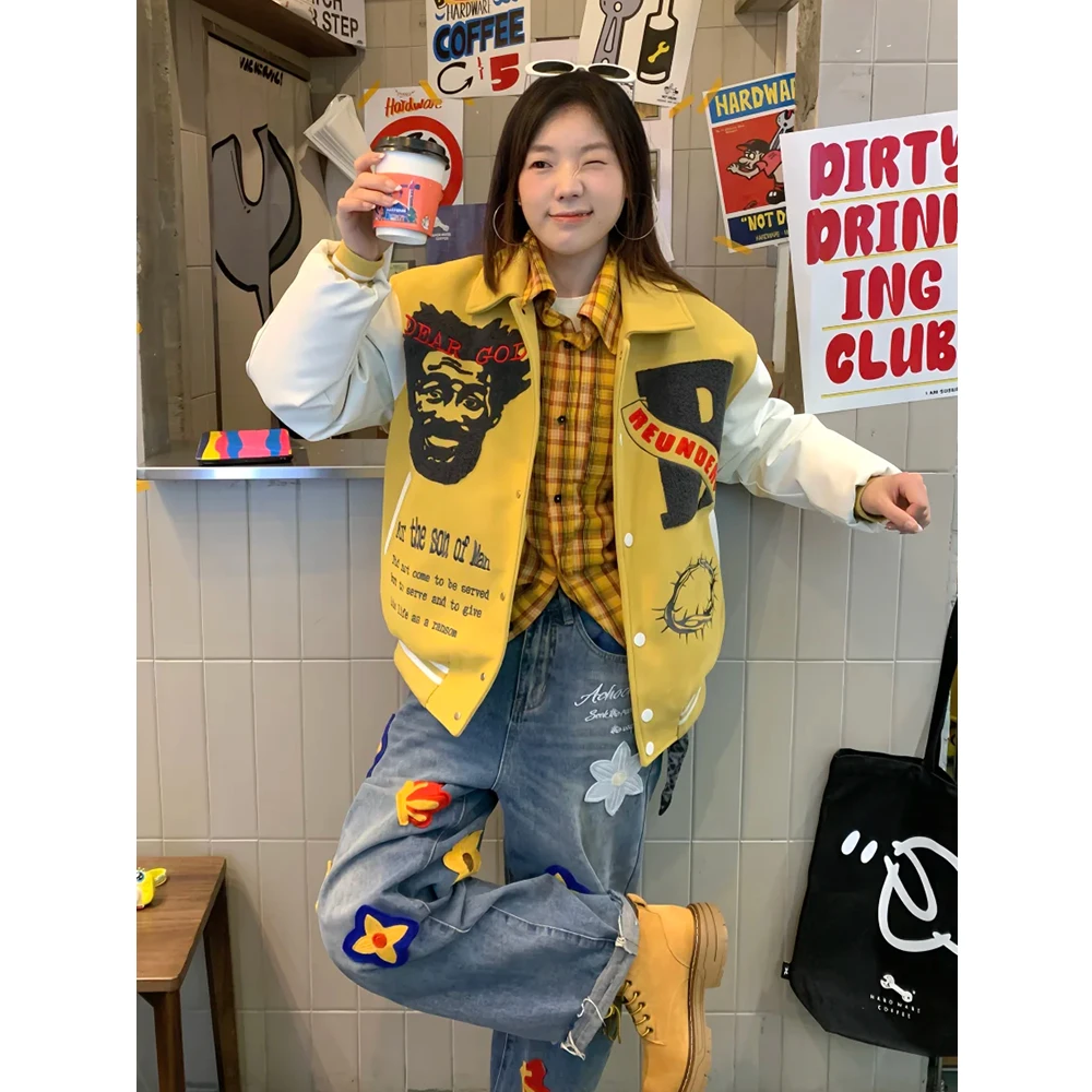 美式原创潮牌拼接撞色秋冬季设计感棒球服外套保暖男女同款上衣潮