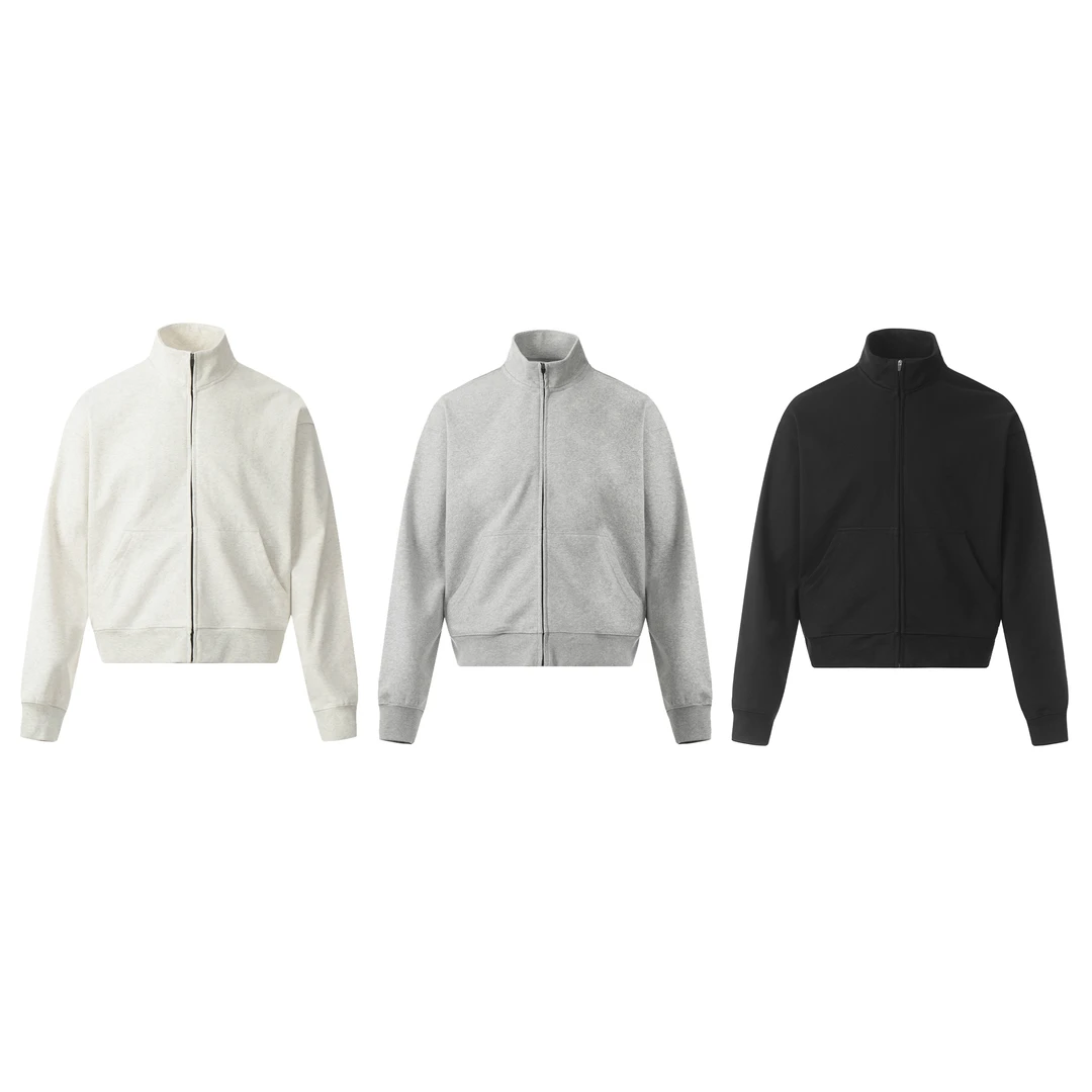 马煜美式复古立领开衫休闲卫衣外套男女宽松cleanfit百搭基础上衣