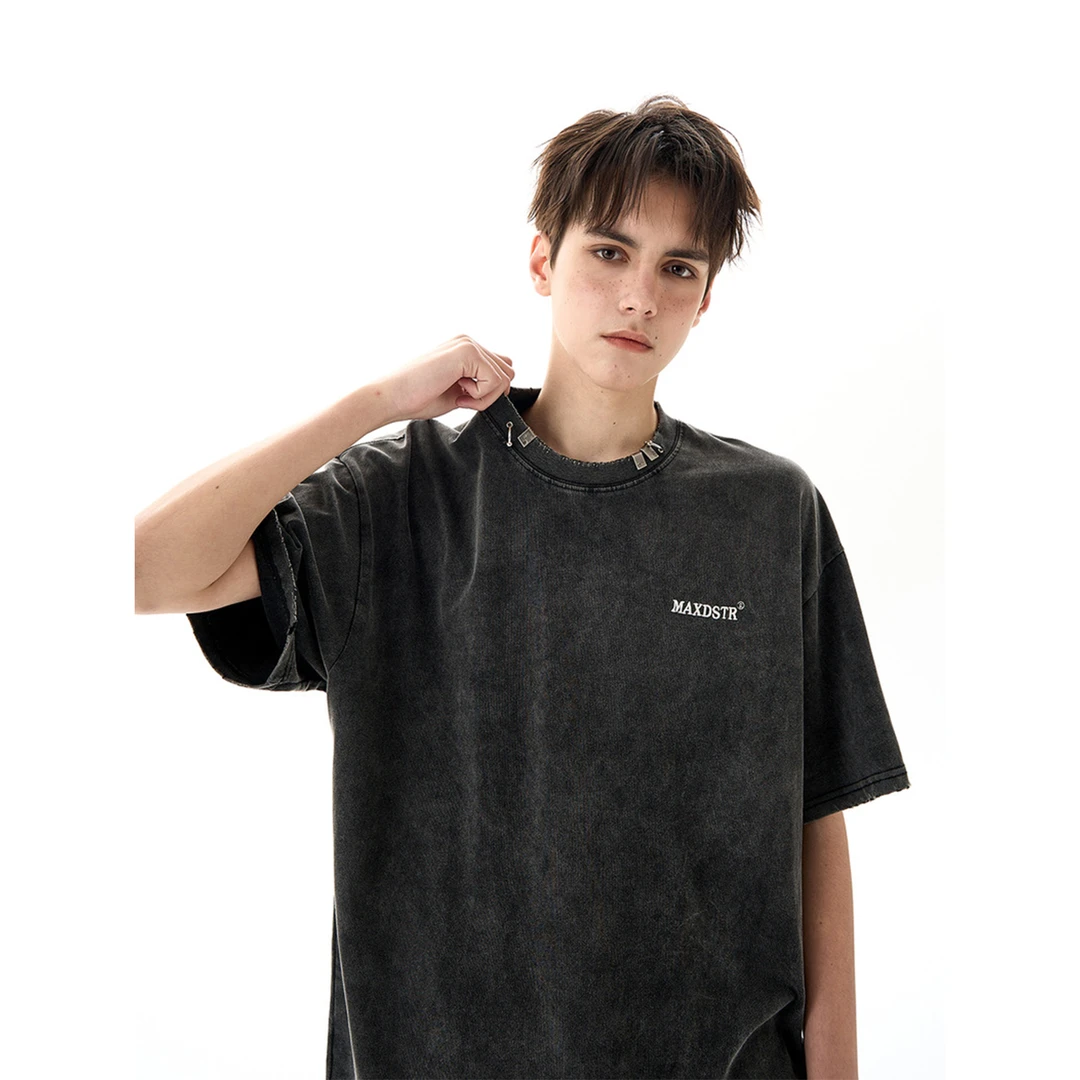 马煜 24SS春夏新款巴家风重磅领口金属300克纯棉短袖上衣T恤