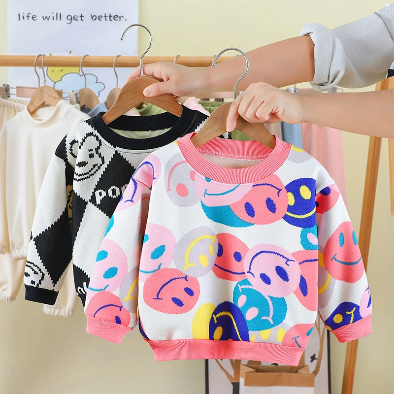 儿童衣服小女孩绒衣秋季男孩宝宝卫衣中小童上衣圆领套头衫时尚潮
