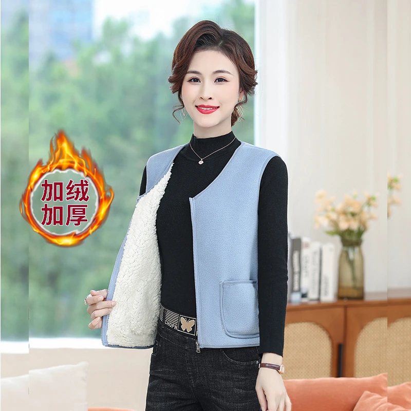 内穿中老年时尚摇粒绒加绒加厚大码2023年马甲新款妈妈装秋冬保暖