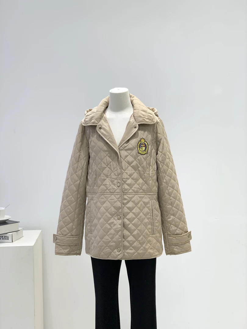 秋冬新款菱格翻领可拆帽英伦风棉服JC1475