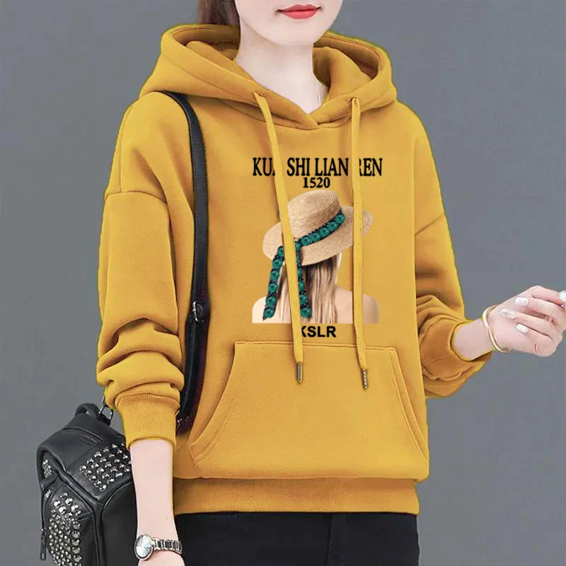 加绒加厚卫衣女冬季保暖衫连帽减龄印花妈妈装显瘦宽松百搭上衣潮