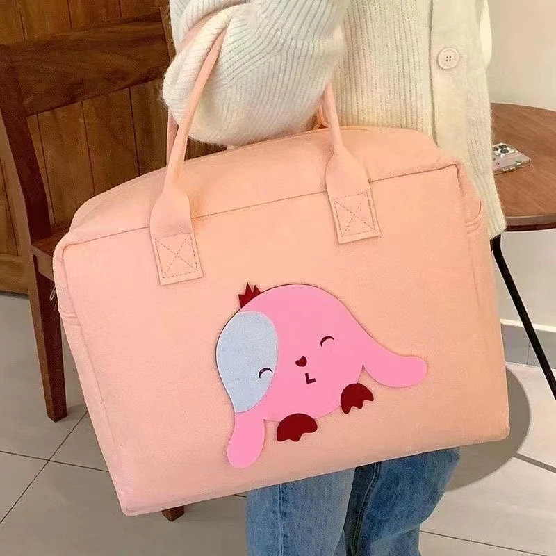 卡通旅行包软妹大容量行李袋轻便时尚韩版小清新短途毛毡手提衣物