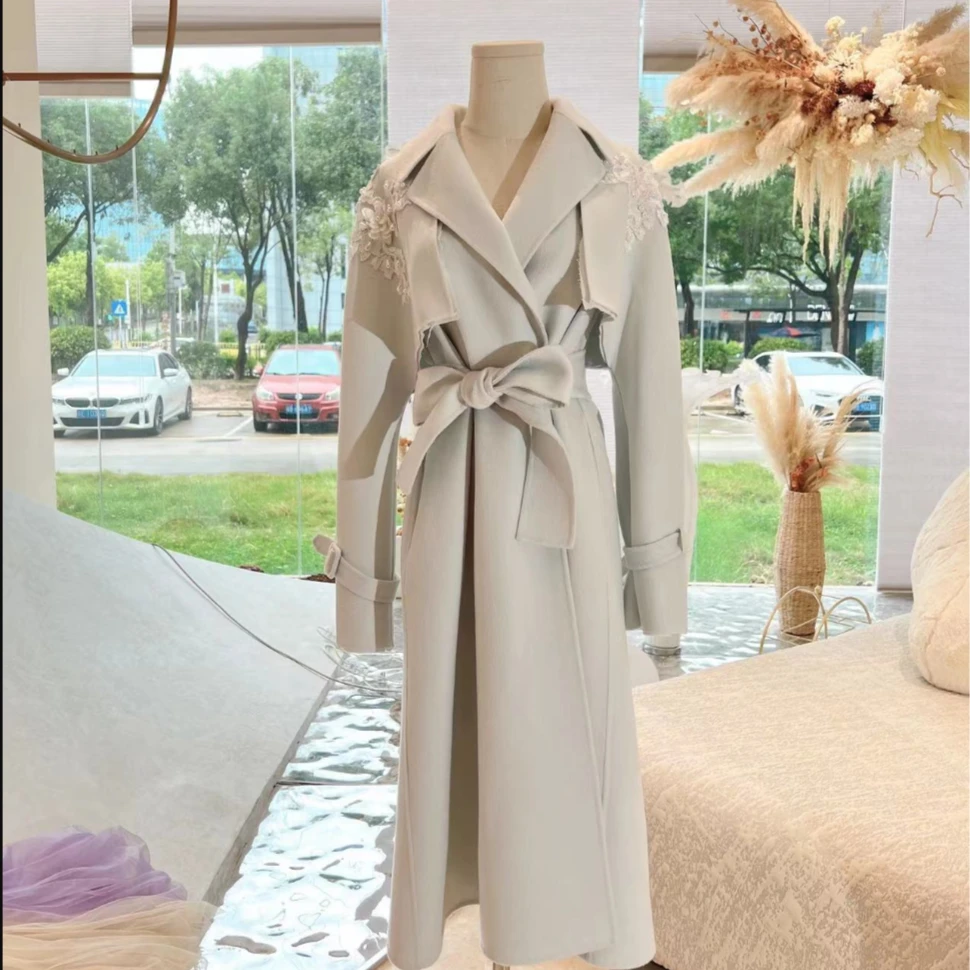 【设计师品牌】浪漫纯色双面呢大衣毛呢长款气质秋冬中61090/6108