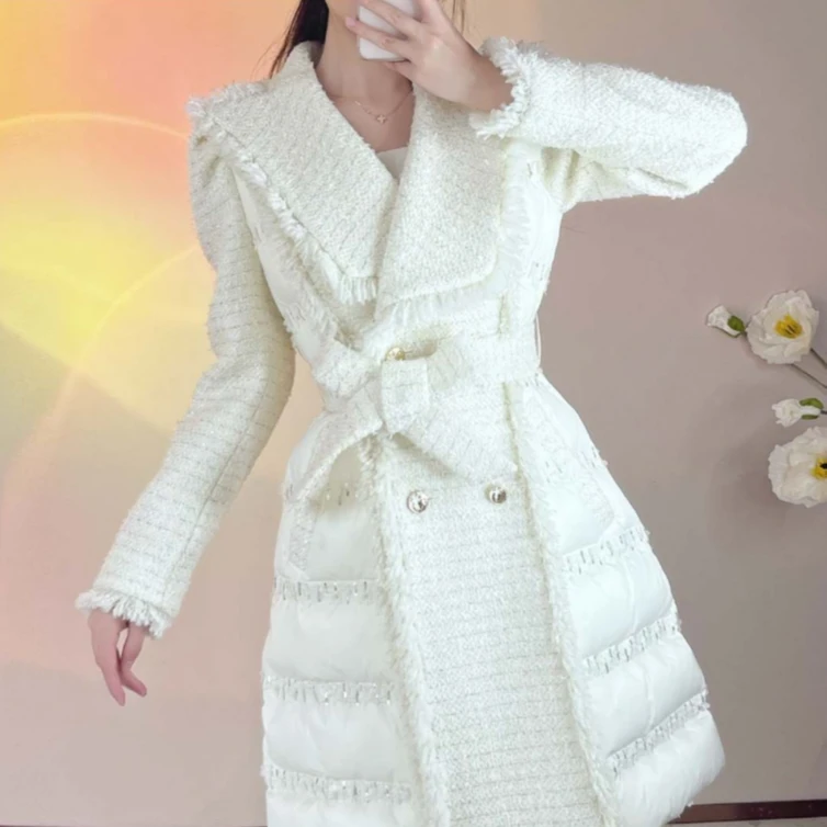 YING CHOI冬日漫游花呢拼接棉服 61150