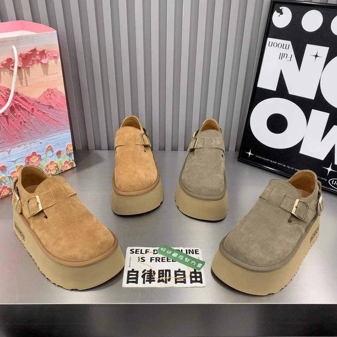 2024秋冬季新款磨砂松糕鞋女厚底复古大头丑萌休闲鞋勃肯鞋女单鞋