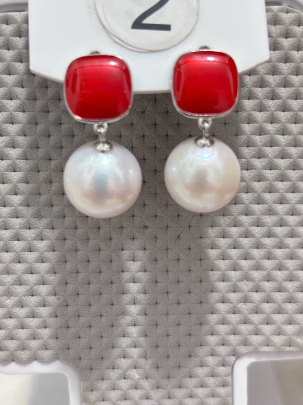 丽源珠宝推荐 天然爱迪生淡水珍珠安格拉红耳钉款