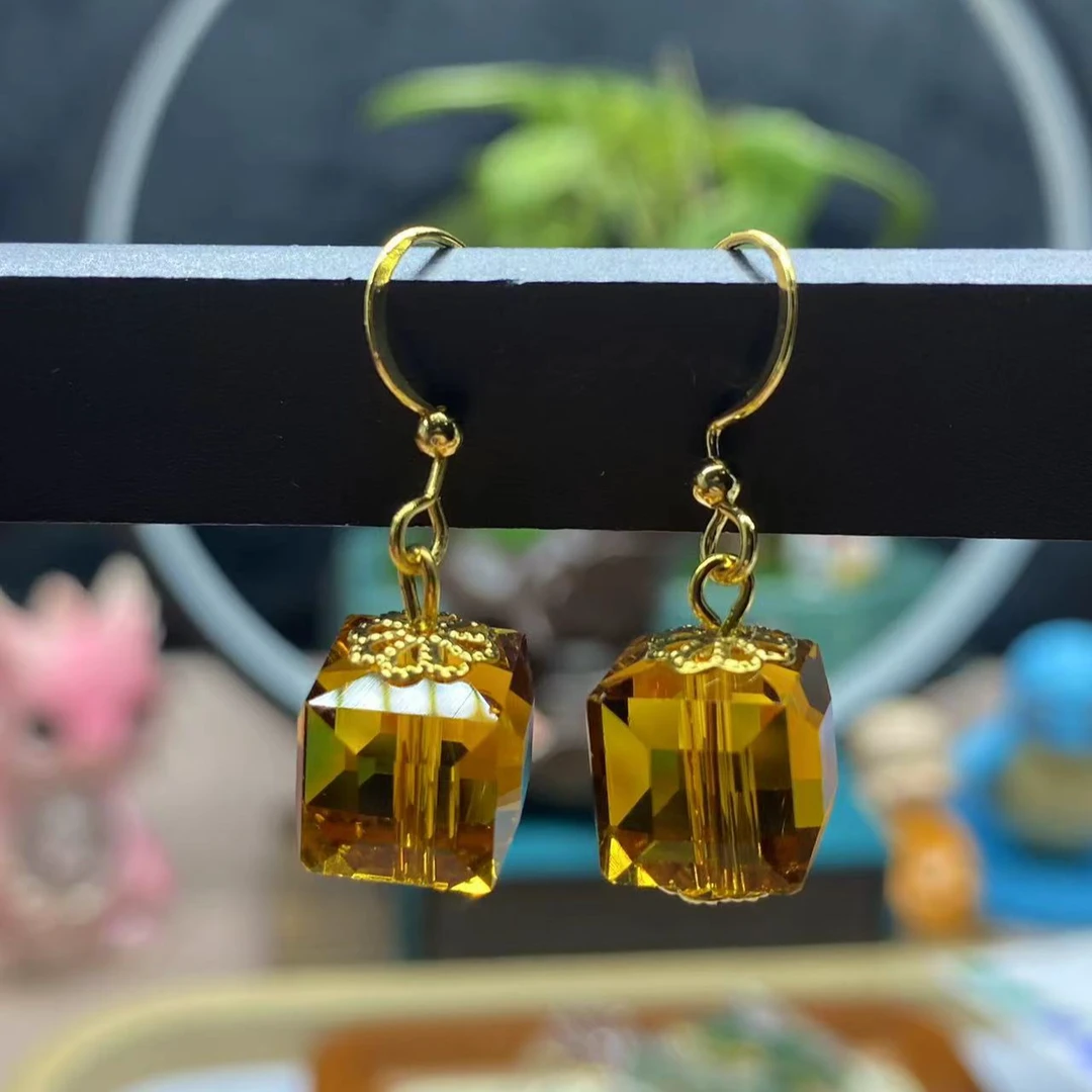 黄水晶耳坠切面款耳坠088