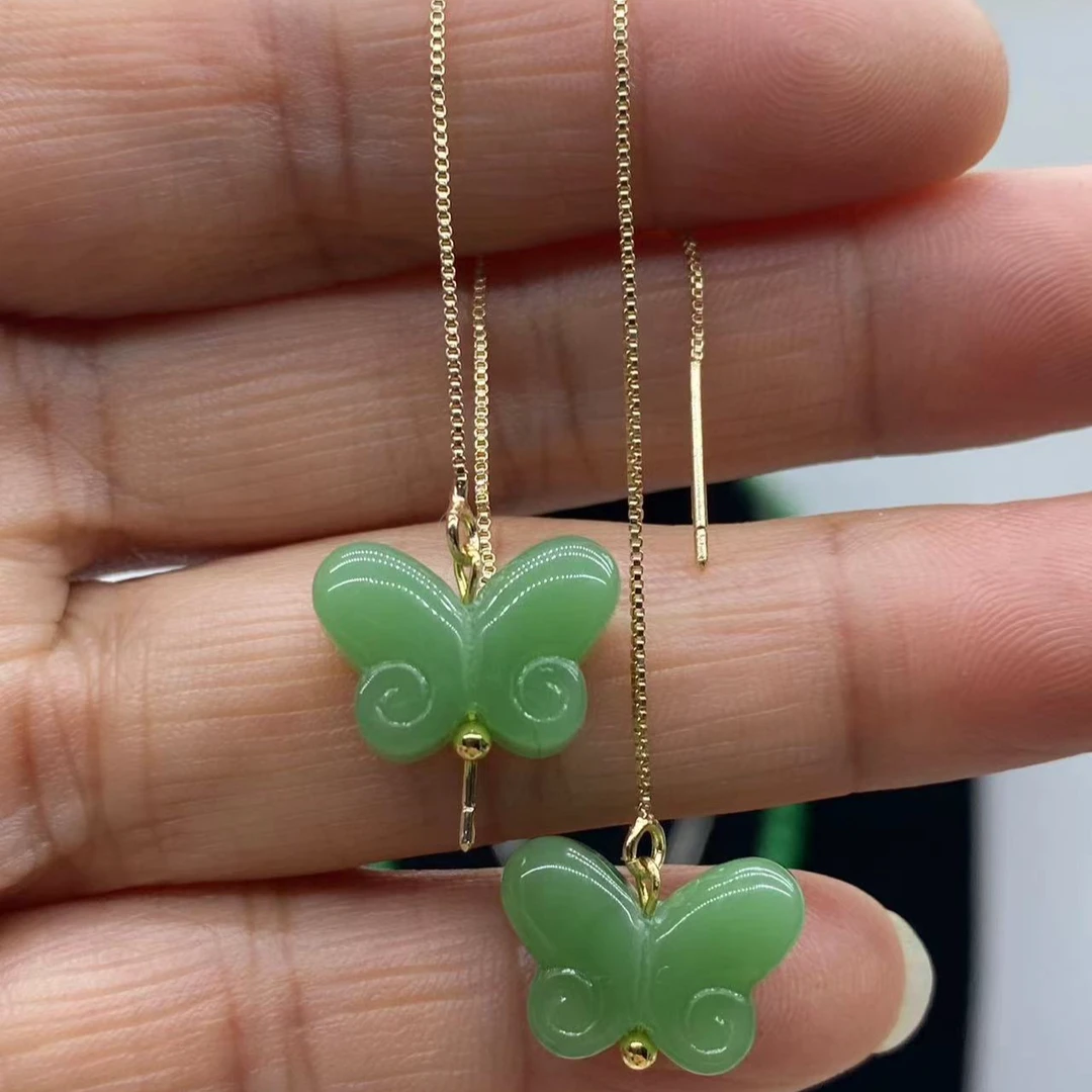 和田玉碧玉蝴蝶款耳线029