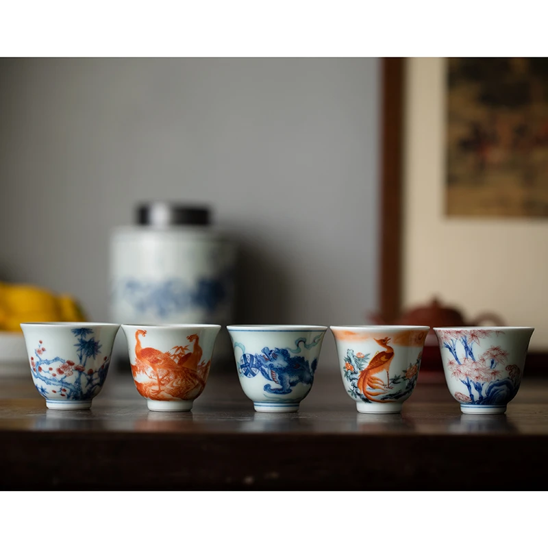 聚壹堂仿古青花狮子茶杯品茗杯主人杯个人客杯陶瓷功夫茶具家用