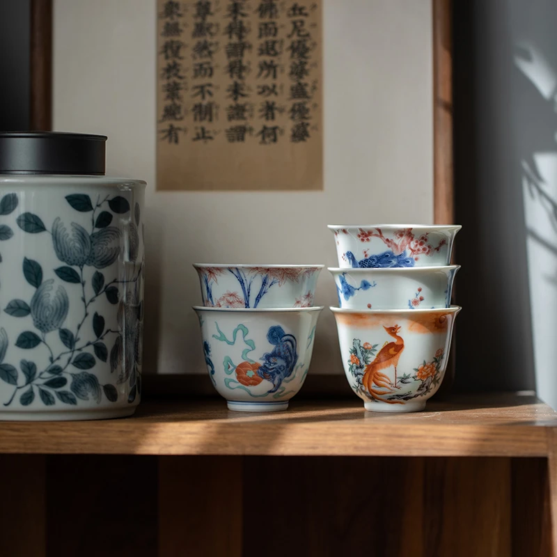 青花瓷茶杯陶瓷功夫小茶杯单杯主人杯茶具品茗杯茶盏茶碗闻香杯