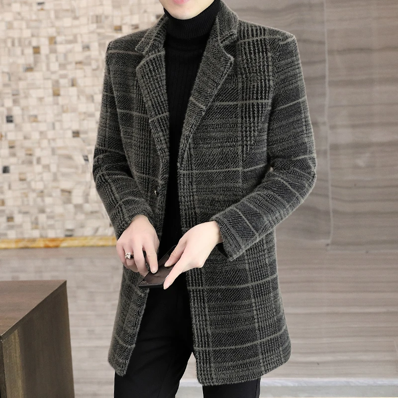 韩版修身时尚高档呢子外套男士中长款新款秋冬季毛呢大衣潮流百搭