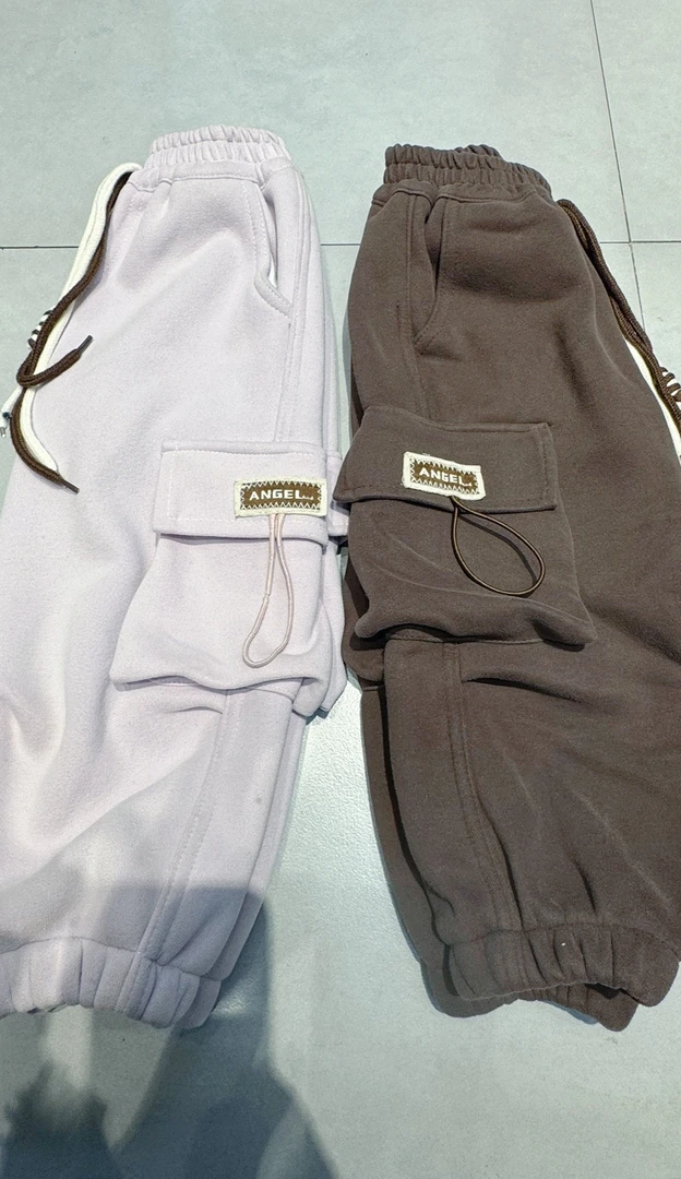 小童加厚一体绒韩系工装裤