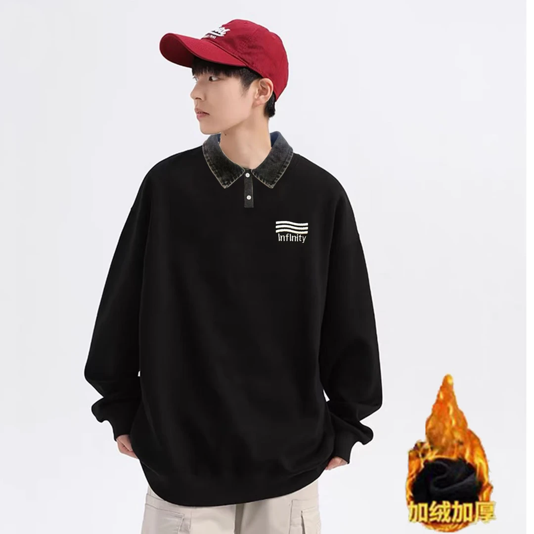 2024冬季新款休闲百搭宽松加绒polo衫