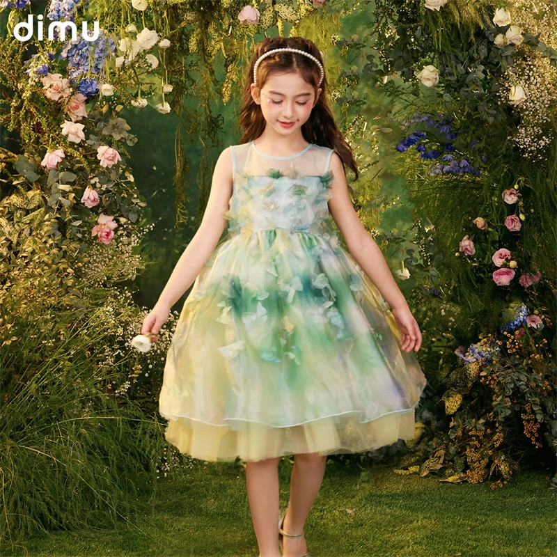 【薄荷曼波】笛牧儿童连衣裙2024夏季新款女孩洋气高级绿色公主裙子