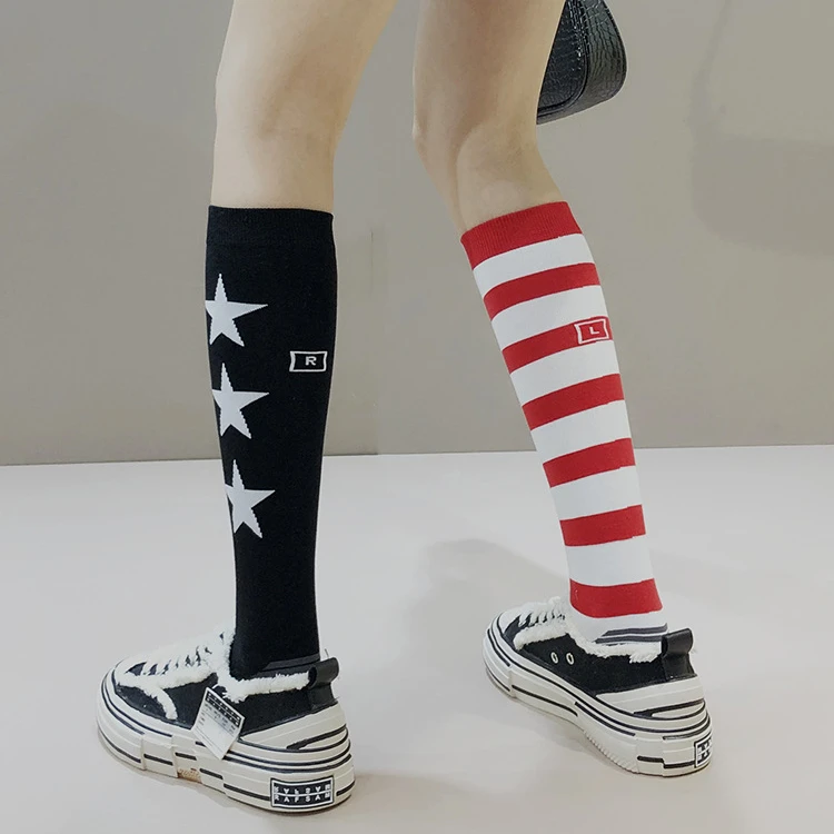 欧货爆款条纹小腿袜个性AB袜韩版潮流女长筒堆堆袜春夏季中高筒袜