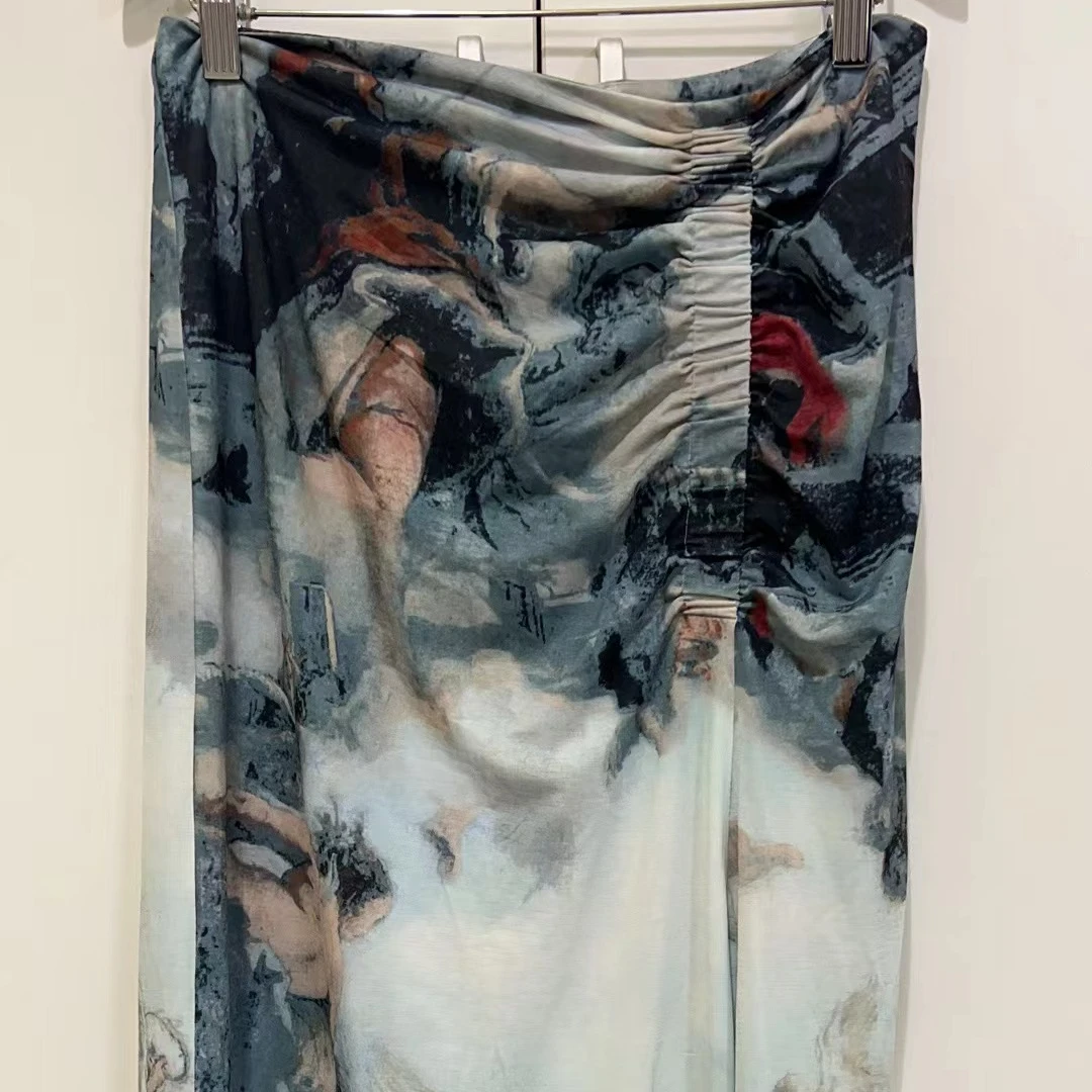 velwin蔚雯春秋新款复古印花时尚水墨半裙LEBB201C03