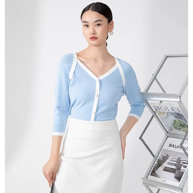 velwin蔚雯夏季新款优雅时尚百搭小香风针织衫女MEMM333A53