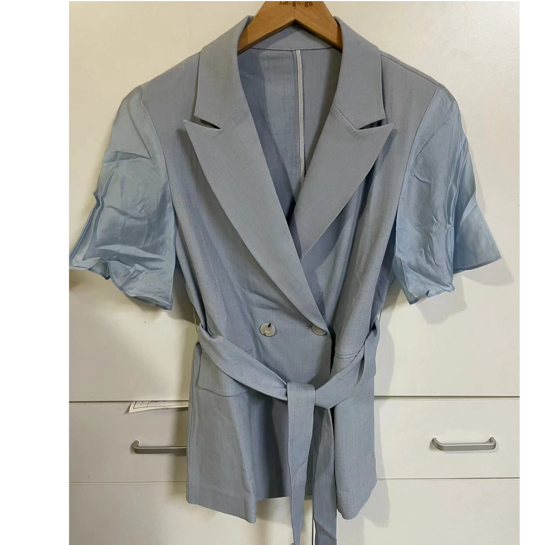 velwin夏季百搭简约短袖小西装外套MEWW456A07