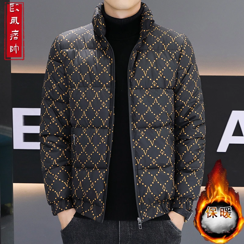 欧潮痞帅冬款休闲夹克男士立领修身加厚棉服时尚上衣百搭保暖外套