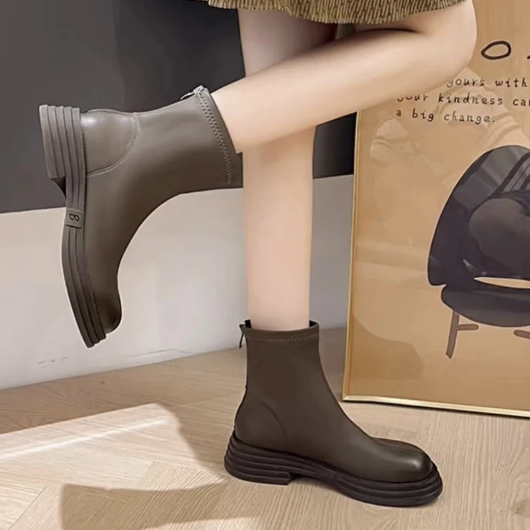 【朵苮品牌】秋冬新款时尚加绒芒果头瘦瘦靴休闲百搭厚底鞋899