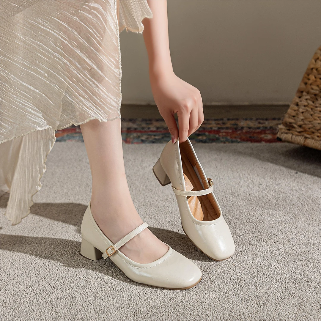 厚底炸街复古单鞋方头一字带粗跟法式中跟女鞋1167