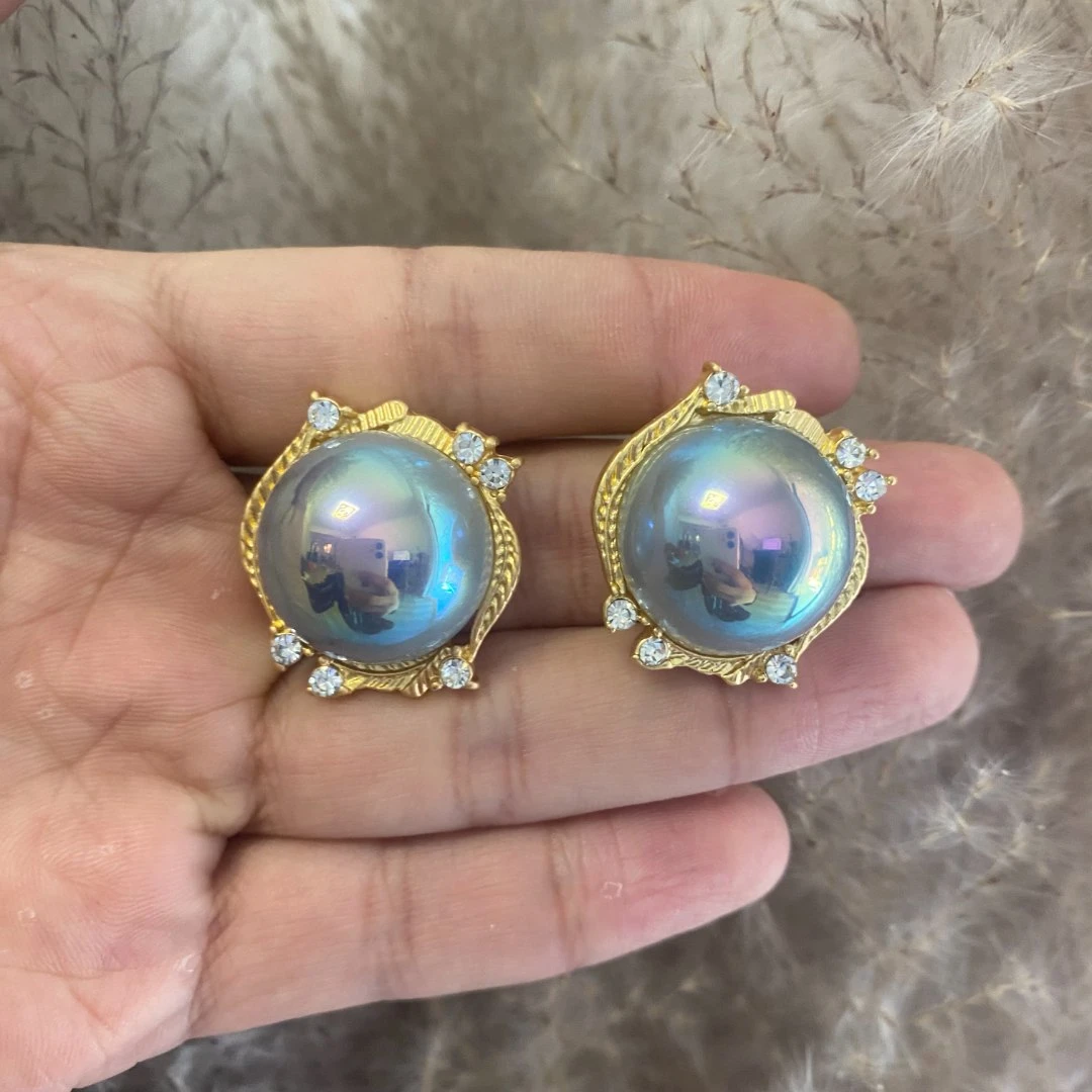 合金仿珍珠耳饰 中古vintage宫廷炫彩耳环气质百搭简约款E10333