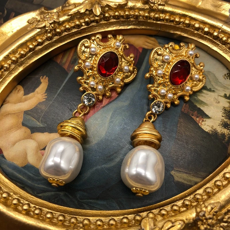 铜合金仿珍珠耳饰 四月新品《敦煌玉阙》宫廷风重工耳环