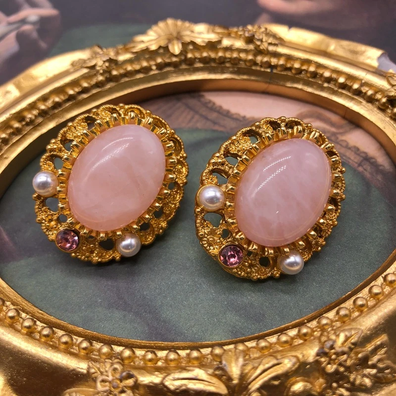 铜合金玻璃耳饰 四月新品《自然之心》中古轻奢法式耳环